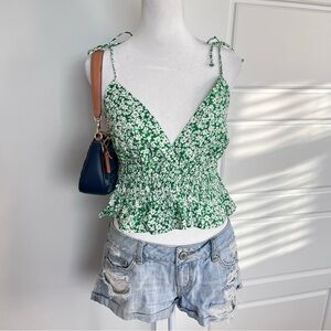 Floral Green and White Women's Top